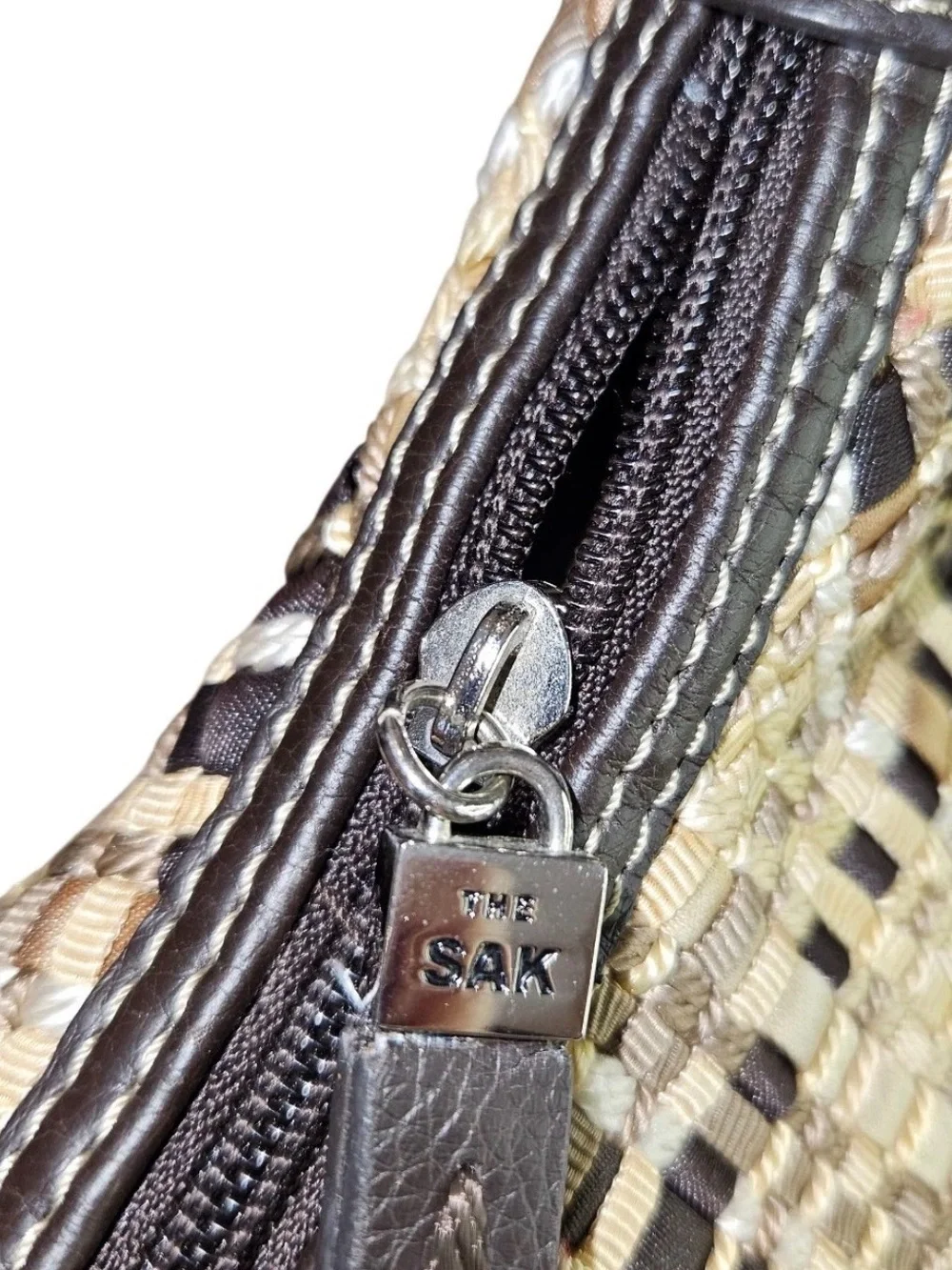 The Sak Boho Woven Shoulder Bag in Beige & Brown
